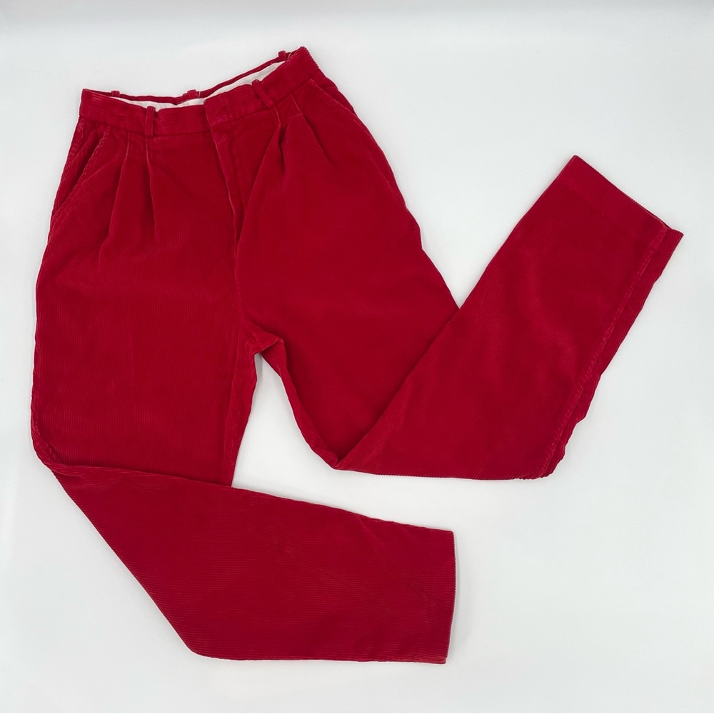 Vintage 80s Nordstrom Corduroy Pants‎ Women Red Retro Pleated High Rise Tapered